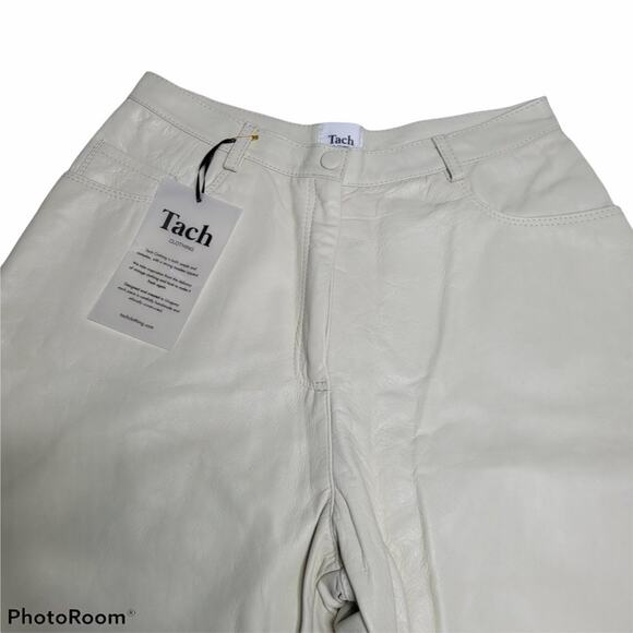 Tach Clothing Ivory Genuine Leather Pants Dilma Straight Leg High Rise Ankle 28 - Picture 5 of 16